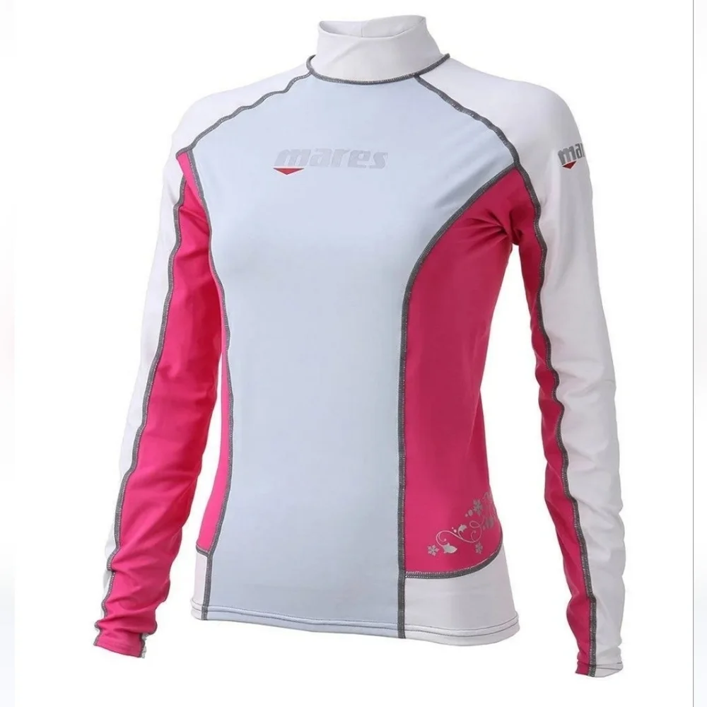 Mares Trilastic Rash Guard  UV Protection Shirt Long Sleeve Pink lBlue  size 14 - Picture 2 of 12